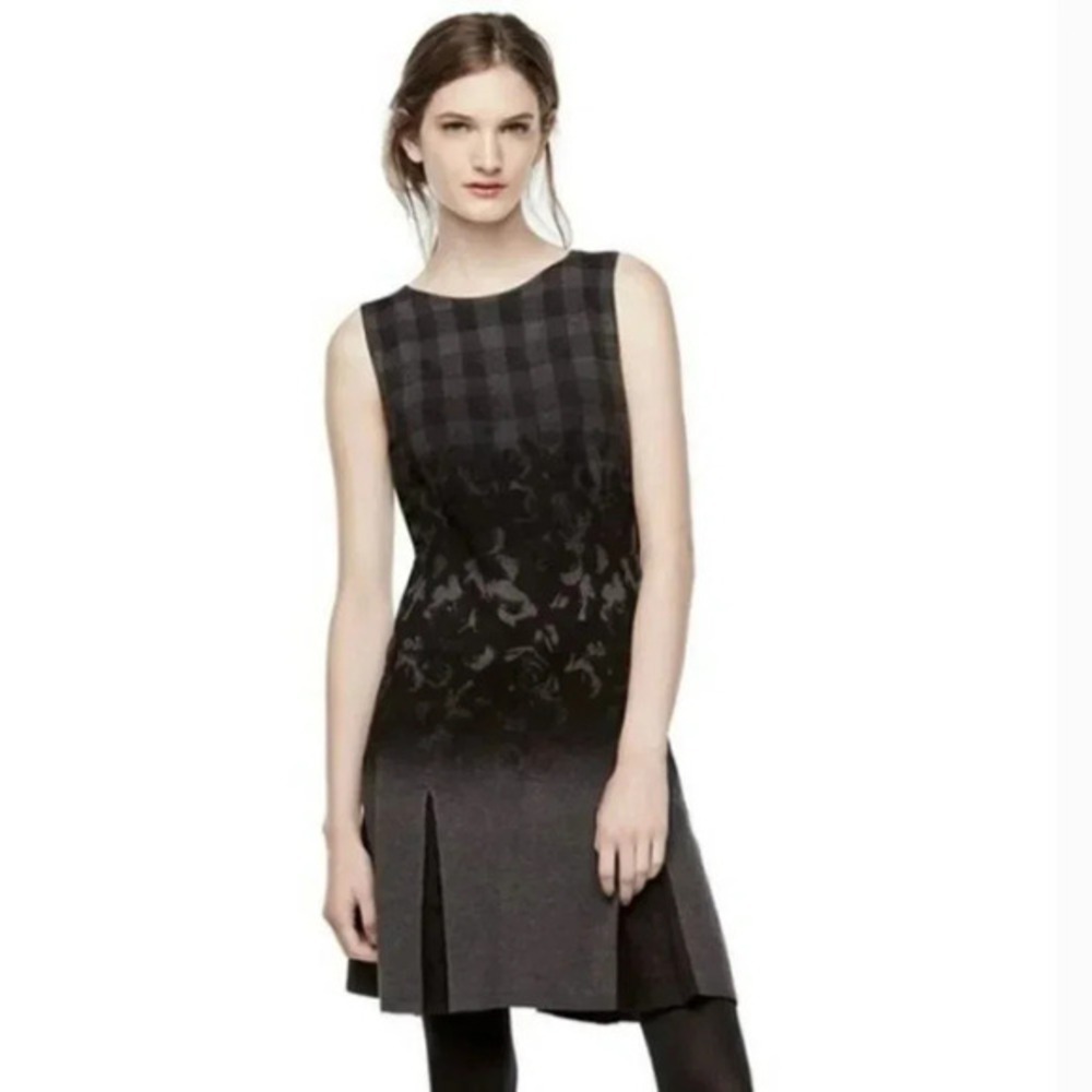 Thakoon for Designation Dress M Gray Black Plaid Floral Ombre Sleeveless‎ Knit